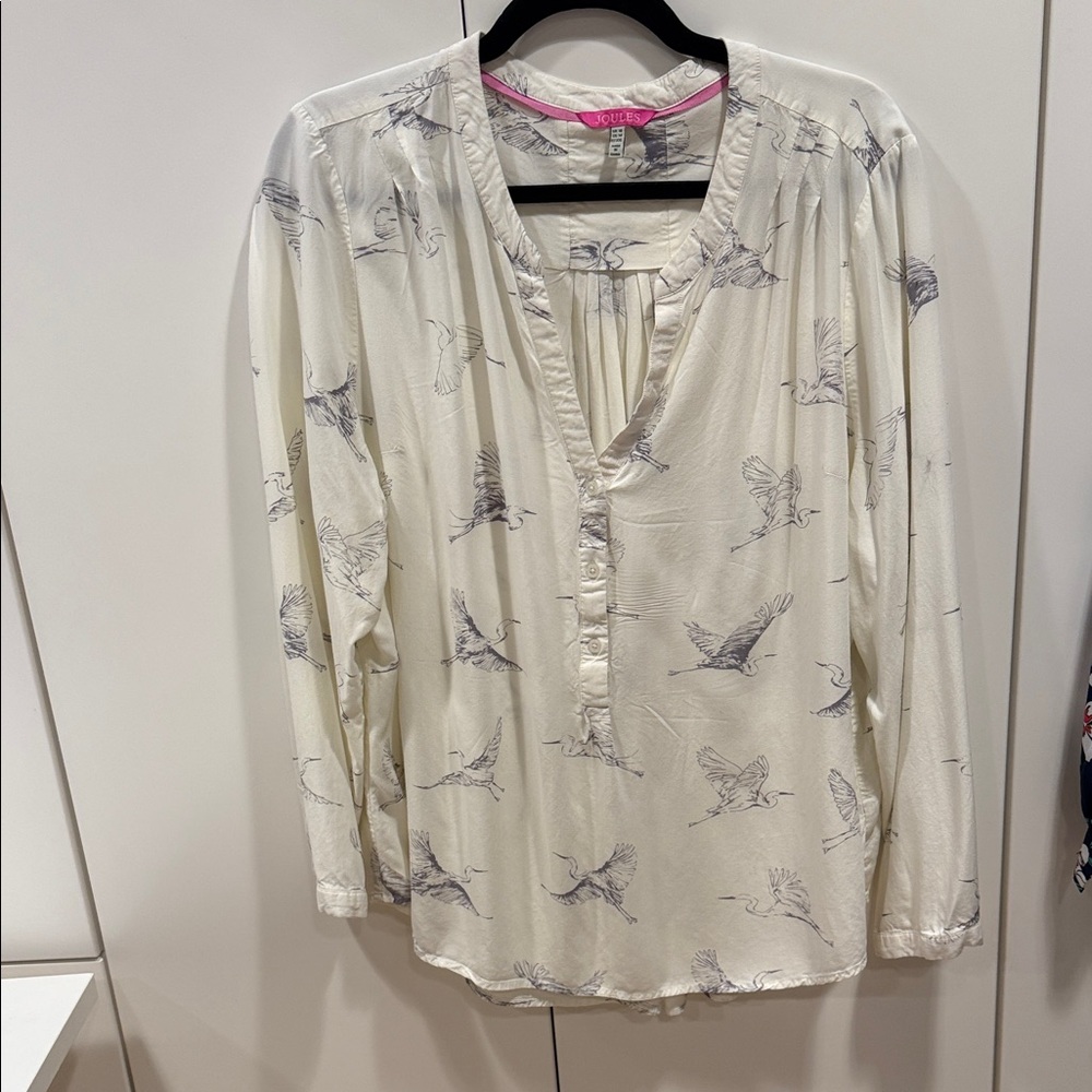 Joules Grey and White Blouse with Artistic Print